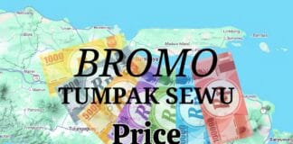 A map of East Java covered with Indonesian Rupiah banknotes, illustrating the detailed Bromo Tumpak Sewu price and how to plan your Bromo Tumpak Sewu budget effectively.