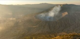 Perfect East Java tour timing with clear skies over Mount Bromo crater