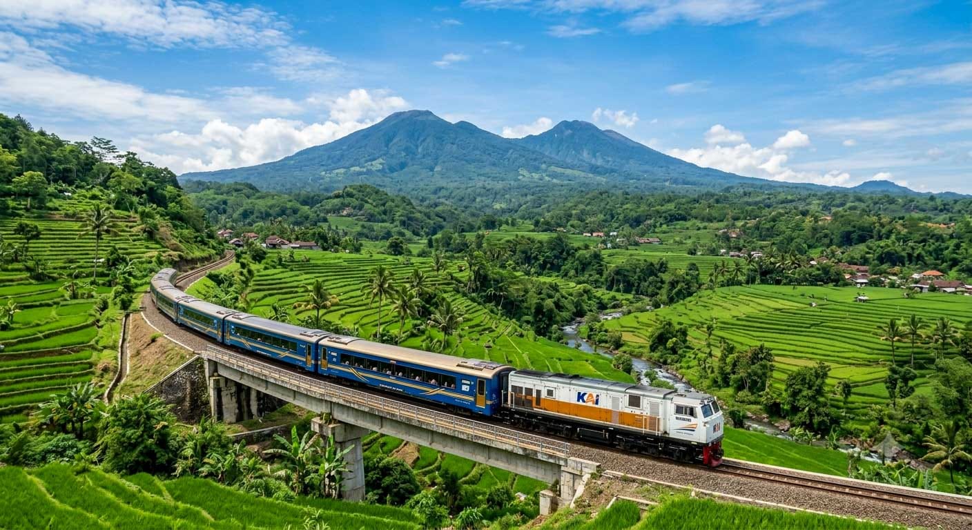Tumpak Sewu transport by executive train